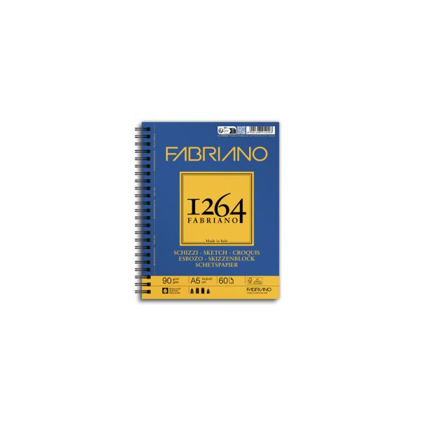 Blocco spiralato Fabriano 1264 schizzi 90 g 60 fogli A5 - spirale lato lungo - 19100634