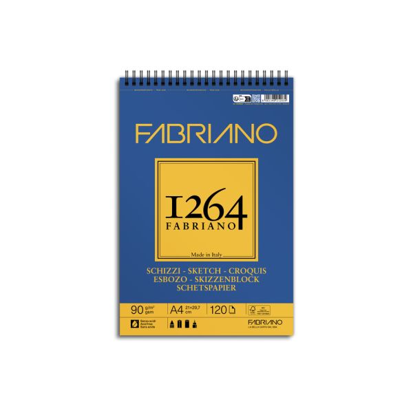Blocco spiralato Fabriano 1264 schizzi 90 g 120 fogli A4 - spirale lato corto - 19100637