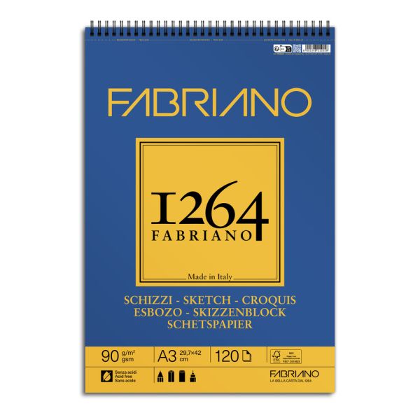 Blocco spiralato Fabriano 1264 schizzi 90 g A3 - 120 fogli - 19100639