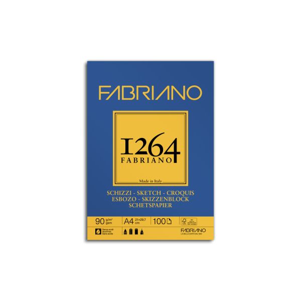 Blocco collato Fabriano 1264 schizzi 90 g A4 - 100 fogli - 19100632