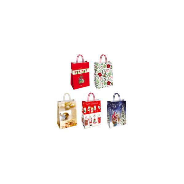 Borsa shopper Florio Carta Christmas fantasie natalizie assortite - formato 23x10x29 cm - conf. 25 pz - 73358