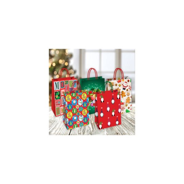 Borsa Shopper Florio Carta Christmas fantasie natalizie assortite - formato 36x12x41 cm - conf. 25 pz - 73372