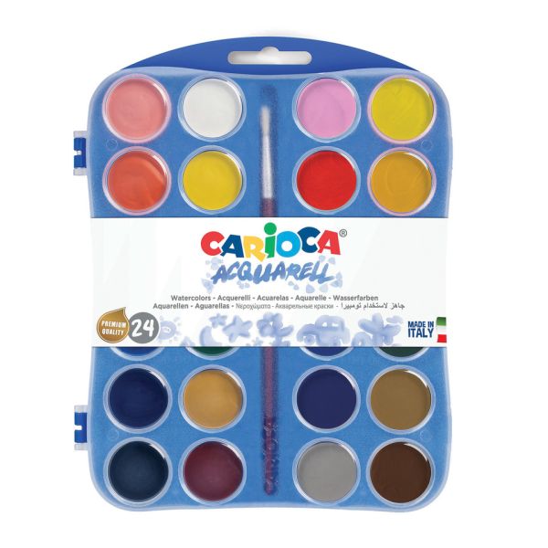 Astuccio acquerelli in pastiglia Carioca Ø 30 mm conf. da 24 colori assortiti - 42405