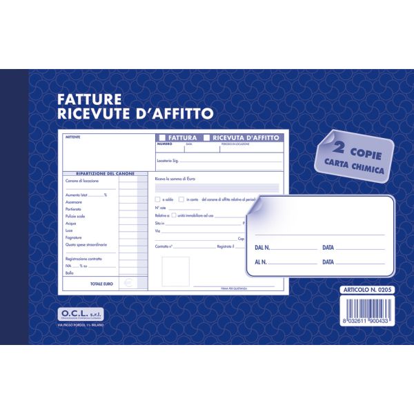 Blocco ricevute affitto O.C.L. 50x2 copie - 0205