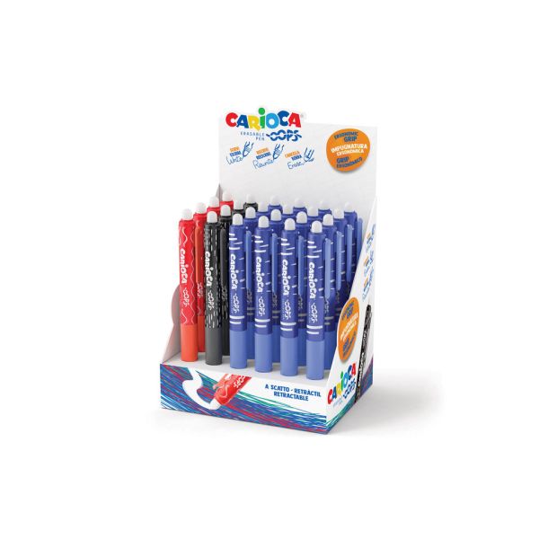 Espositore 24 penne a scatto cancellabili Carioca OOPS inchiostro termosensibile M 0,7 assortiti - 43044