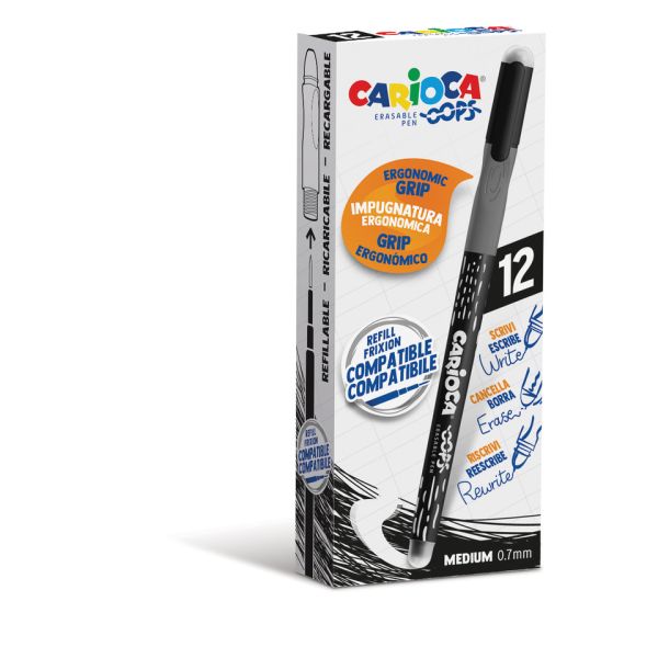 Penne cancellabili Carioca OOPS con inchiostro termosensibile M 0,7 mm conf. da 12 pz nero - 43039/01