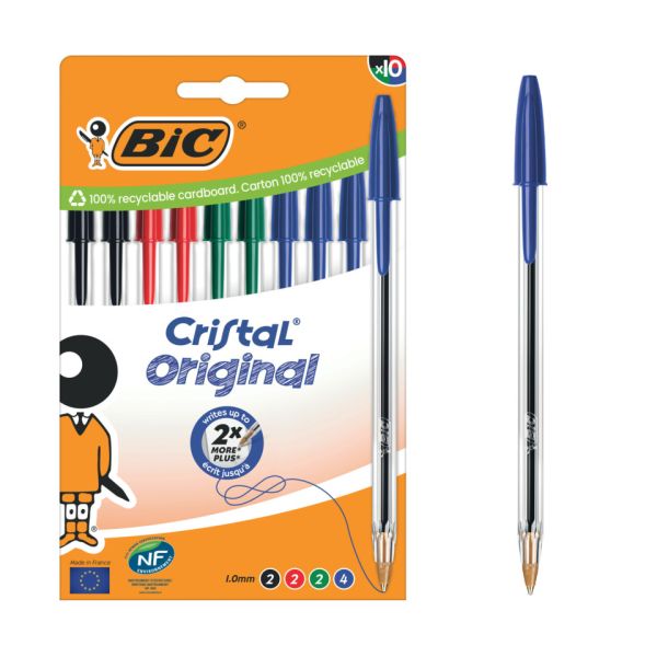 Penna a sfera BIC Cristal Original 1 mm colori assortiti - conf. 10 pz - 516354