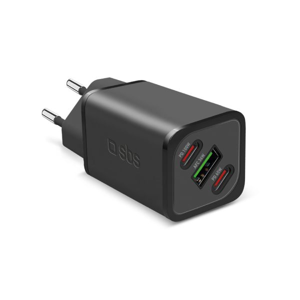 Caricatore da parete SBS GaN 1xType-C 100W Ultra Fast PD + 1x Type-C 65W Ultra Fast PD + 1xUSB AFC 36W - bianco