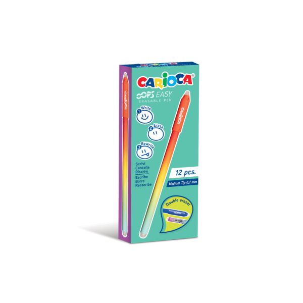 Penna cancellabile Carioca Oops Easy punta media 0,7 mm conf. da 12 pz rosso 43500/03