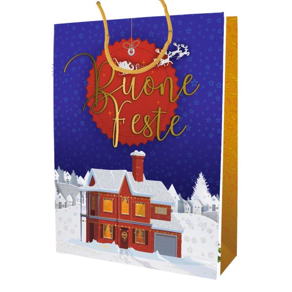 Shopper Natalizia Biembi Premium ''Buone feste'' - conf. 6 pezzi - 33x46x13,5 cm - BXS202P11D