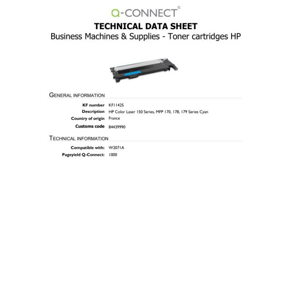Toner Q-Connect rigenerato HP 117A (W2071A) ciano - KF11425