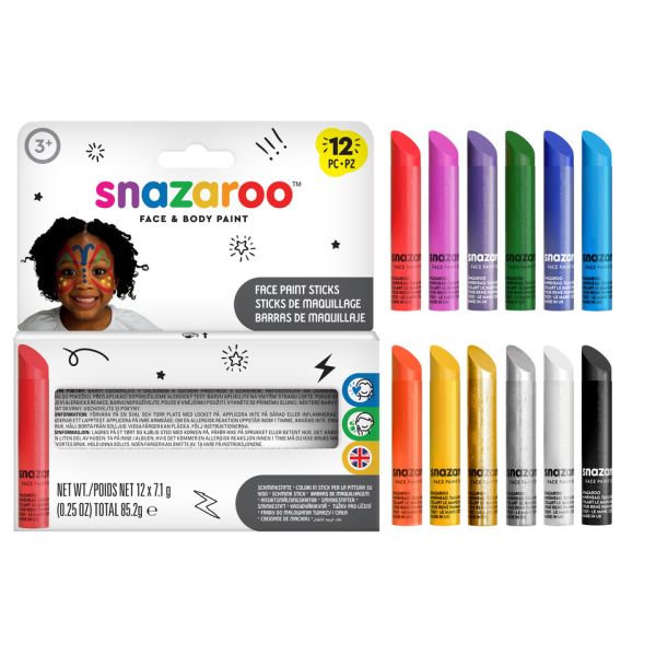 Stick trucchi per il viso Snazaroo - conf. 12 pz colori assortiti 1172193