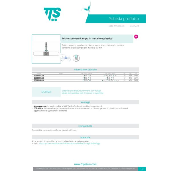 Telaio spolvero TTS Lampo in metallo e plastica 100 cm 0000 0809YM