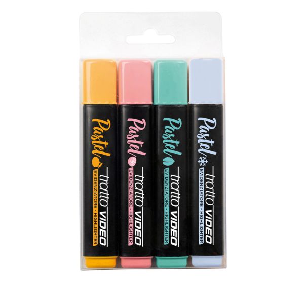 Evidenziatori Tratto Video Pastel conf. 4 pezzi in astuccio appendibile colori pastello assortiti - F835801