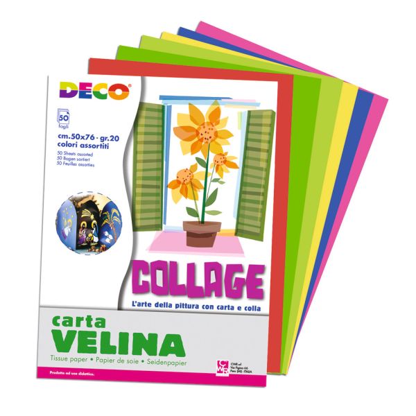 Carta velina Deco 50x76 cm - 20 g/m² - conf. 50 fogli in 10 colori assortiti 09382