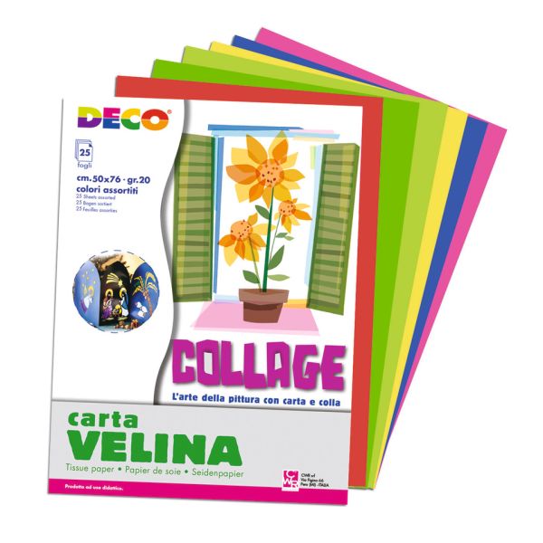 Carta velina Deco 50x76 cm - 20 g/m² - conf. 25 fogli in 5 colori assortiti 05406