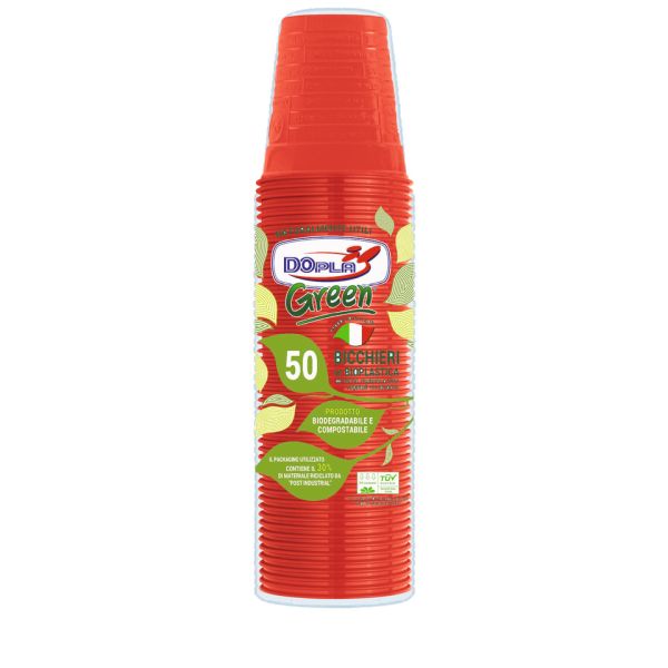 Bicchieri biodegradabili e compostabili Dopla Green - colore rosso 200 ml - conf. 50 pz - 48029