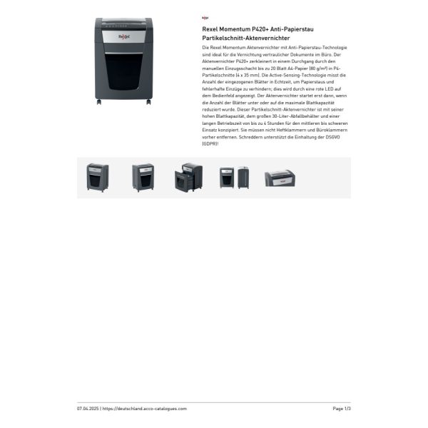 Distruggidocumenti Rexel Momentum P420 + taglio a frammenti P-4 4x35 mm  - 30 L -  2021420XEU