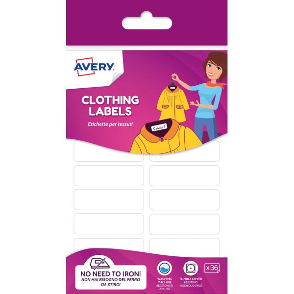 Etichette Avery per tessuti 45x13 mm conf. 36 pz - no iron - ETVET36-UK