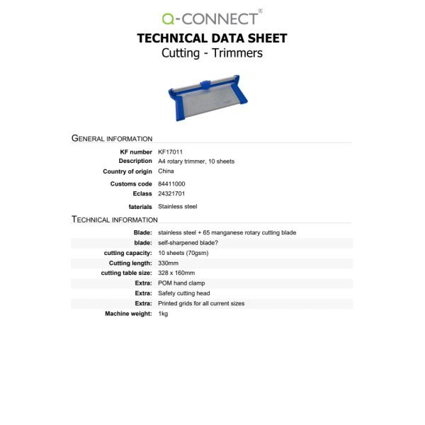 Taglierina a rullo Q-Connect grigio/blu fino a 10 ff A4 KF17011