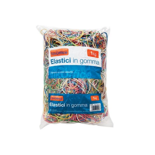 Elastici in gomma Nikoffice in busta da 1 Kg - misure e colori assortiti - 06NIK032