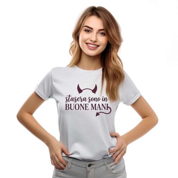 T-shirt addio al nubilato "Stasera sono in buone mani" - diavoletto