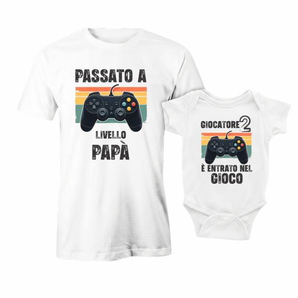kit Coordinato Body/T-shirt Papà e Figlio “Passato a Livello Papà” – Tema Videogioco